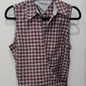 Tommy Hilfiger Red Plaid Sleeveless Wrap Shirt